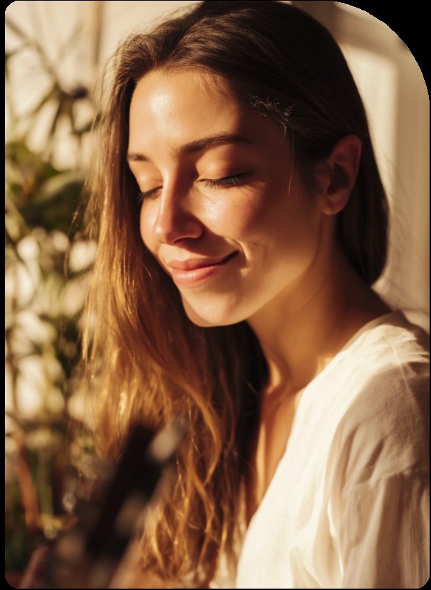 A woman feeling refreshed after a session